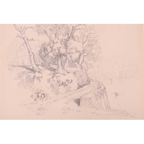 35 - John Joseph Cotman (British, 1814-1878), five pencil sketches, 'Study of a Tree beside the Thames', ... 