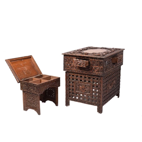 357 - A Chinese carved hardwood centre table, the rectangular top carved with dragons and bats over a simi... 