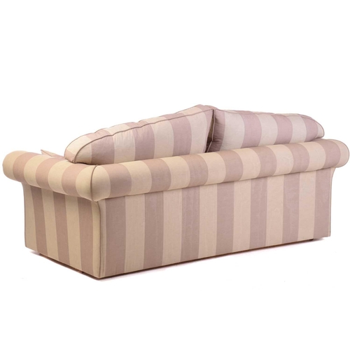 360 - A pair of contemporary good quality traditional two-seat sofas with damask effect broad striped stuf... 