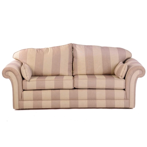 360 - A pair of contemporary good quality traditional two-seat sofas with damask effect broad striped stuf... 