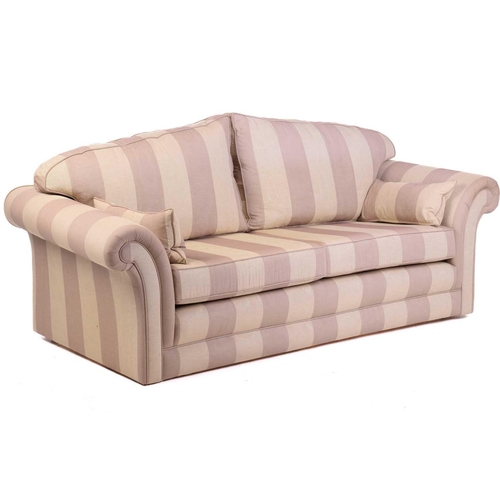 360 - A pair of contemporary good quality traditional two-seat sofas with damask effect broad striped stuf... 