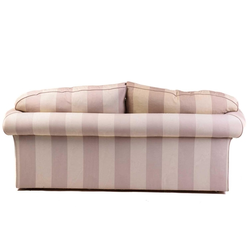 360 - A pair of contemporary good quality traditional two-seat sofas with damask effect broad striped stuf... 