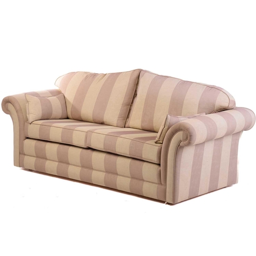 360 - A pair of contemporary good quality traditional two-seat sofas with damask effect broad striped stuf... 