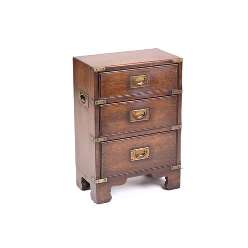 361 - A small brass-bound mahogany campaign style three-drawer pedestal chest of drawers, 20th century, wi... 