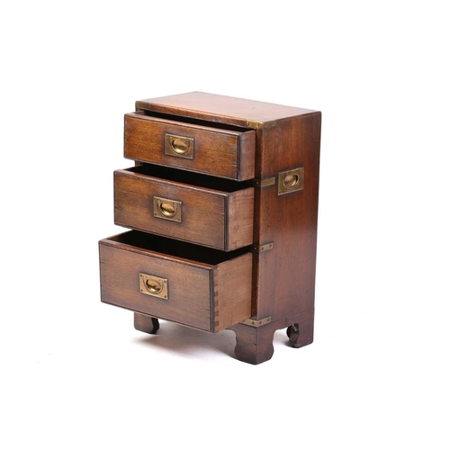 361 - A small brass-bound mahogany campaign style three-drawer pedestal chest of drawers, 20th century, wi... 