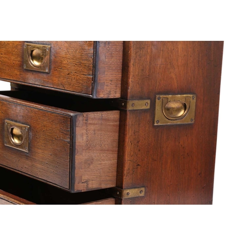 361 - A small brass-bound mahogany campaign style three-drawer pedestal chest of drawers, 20th century, wi... 