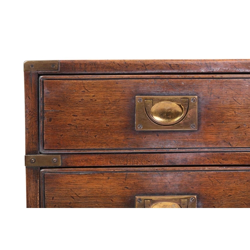 361 - A small brass-bound mahogany campaign style three-drawer pedestal chest of drawers, 20th century, wi... 