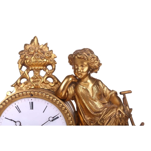 375 - A Henry Marc of Paris 8-day gilt mantel clock, late 19th century, with figural surmount emblematic o... 