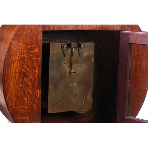 377 - A Victorian oak single fusee mantle timepiece with carved 