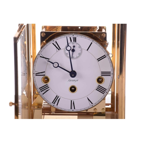 388 - A Kieninger 8-day four glass mantel clock, model No. J0212, the enamel dial bearing Roman numerals, ... 