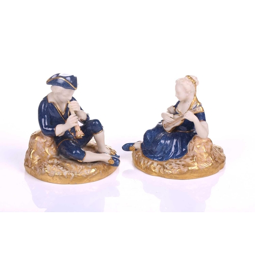 396 - A series of six Royal Worcester James Hadley blush gilt and powder blue porcelain figures involved i... 