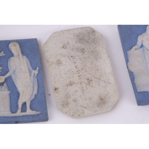 409 - A collection of eight miniature Wedgwood jasperware tablets, mid-18th century and later, the largest... 