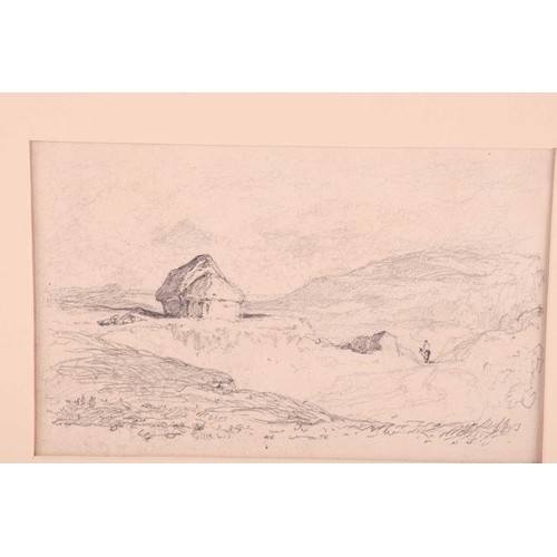 41 - John Joseph Cotman (British, 1814-1878), 'Mountain Scene with Figure on Horse', signed, pencil sketc... 