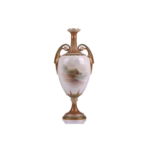 411 - A John Stinton painted Royal Worcester oviform vase (apparently lacking cover), bearing a hand-paint... 