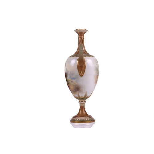 411 - A John Stinton painted Royal Worcester oviform vase (apparently lacking cover), bearing a hand-paint... 