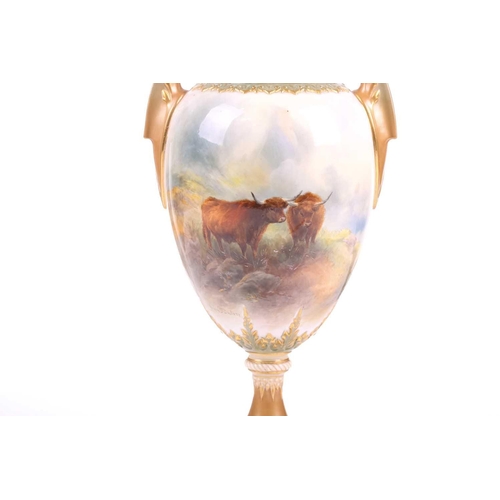 411 - A John Stinton painted Royal Worcester oviform vase (apparently lacking cover), bearing a hand-paint... 