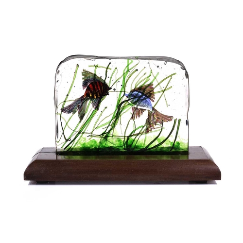 414 - A Murano art glass aquarium rectangular block, probably by Cenedese & Co, 1950s, of radiused rectang... 