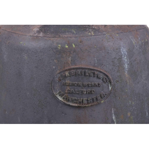 416 - A Bailey of Manchester cast bronze carillion/church bell (no clapper) 38 cm diameter x 44 cm high. F... 