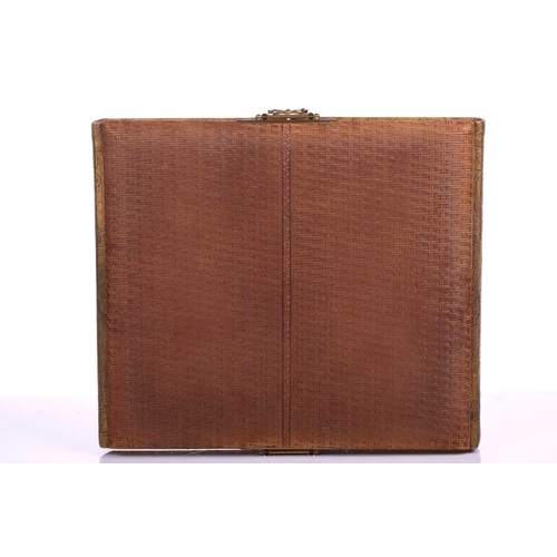 419 - A 19th-century Continental tooled leather bound double photograph album, the cover painted with a Da... 