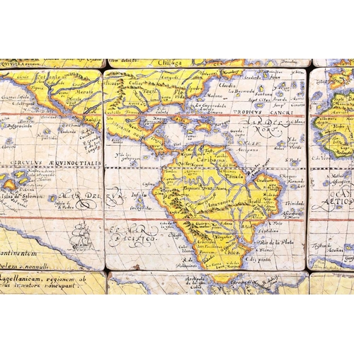 420 - After Abraham Ortelius (Flemish, 1527-1598), 'Typus Orbis Terrarum', a continental tin-glazed potter... 