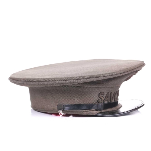 429 - The Savoy Hotel: a mid-20th century doorman's cap, canvas with leather lined interior, embroidered t... 