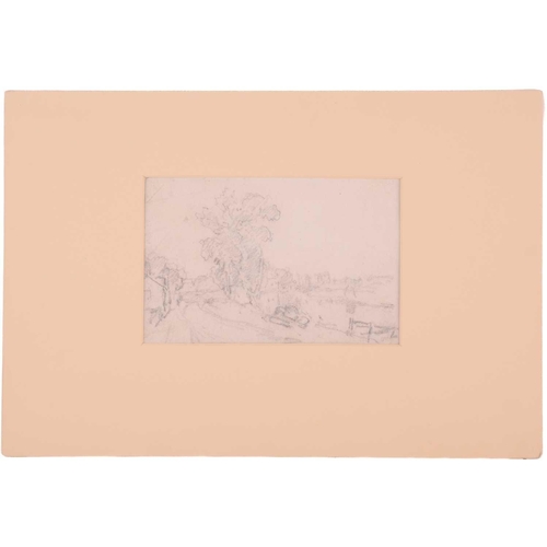 43 - John Joseph Cotman (1814 - 1878), four pencil sketches, 'Trees in landscape', & 'Riverscape', both e... 