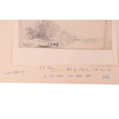 43 - John Joseph Cotman (1814 - 1878), four pencil sketches, 'Trees in landscape', & 'Riverscape', both e... 