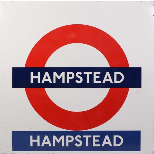 431 - A large contemporary TFL enamel railway station sign, for 'Hampstead', 126.5 cm x 127 cm. Private co... 