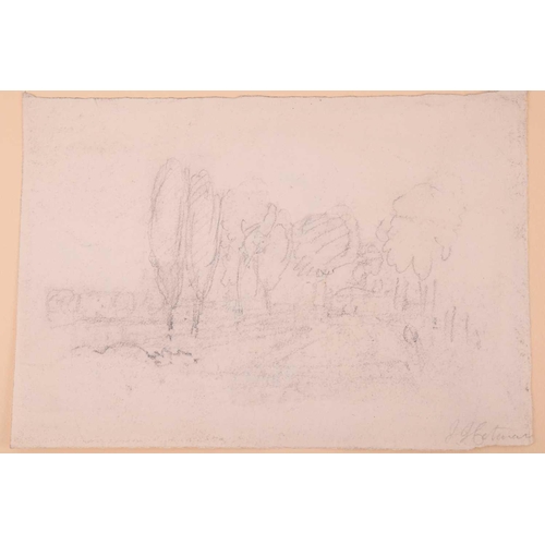 44 - John Joseph Cotman (1814 - 1878), three pencil sketches, 'Tower at Yarmouth', 'Road with Poplars' & ... 