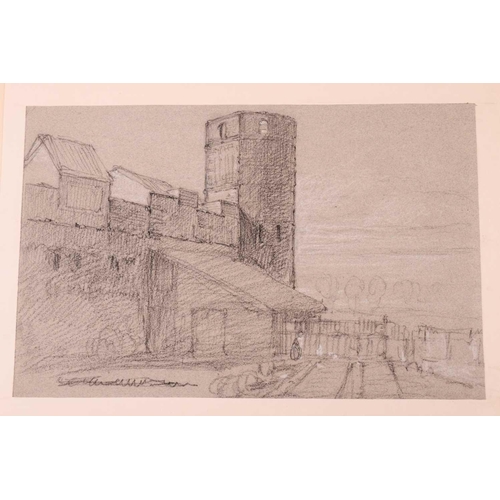 44 - John Joseph Cotman (1814 - 1878), three pencil sketches, 'Tower at Yarmouth', 'Road with Poplars' & ... 