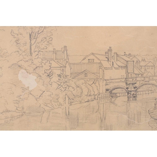 45 - John Joseph Cotman (1814 - 1878), ' Bishop Bridge', signed and dated 1870, pencil sketch, later ink ... 