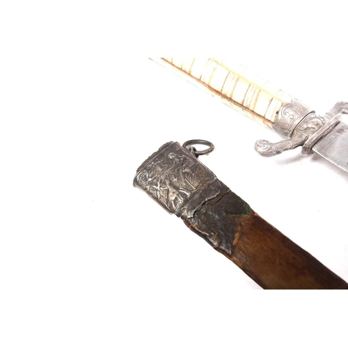 457 - A French 18th-century silver mounted hunting short sword with a wrythern mother of pearl grip and 