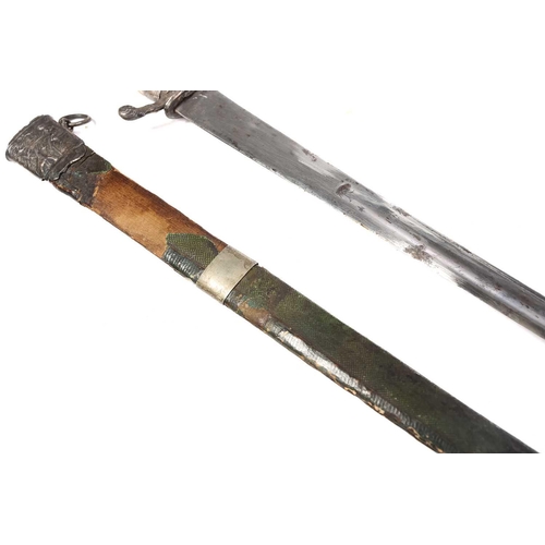 457 - A French 18th-century silver mounted hunting short sword with a wrythern mother of pearl grip and 