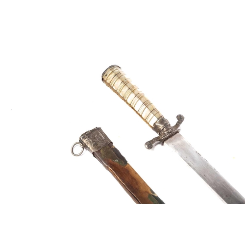 457 - A French 18th-century silver mounted hunting short sword with a wrythern mother of pearl grip and 