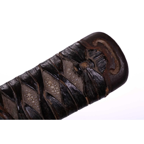 458 - A Japanese tanto, probably Edo/Meiji 19th century with lashed ray skin tsuka, simple iron tsuba and ... 