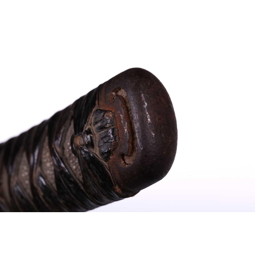 458 - A Japanese tanto, probably Edo/Meiji 19th century with lashed ray skin tsuka, simple iron tsuba and ... 