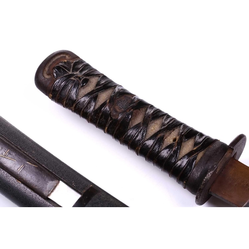 458 - A Japanese tanto, probably Edo/Meiji 19th century with lashed ray skin tsuka, simple iron tsuba and ... 