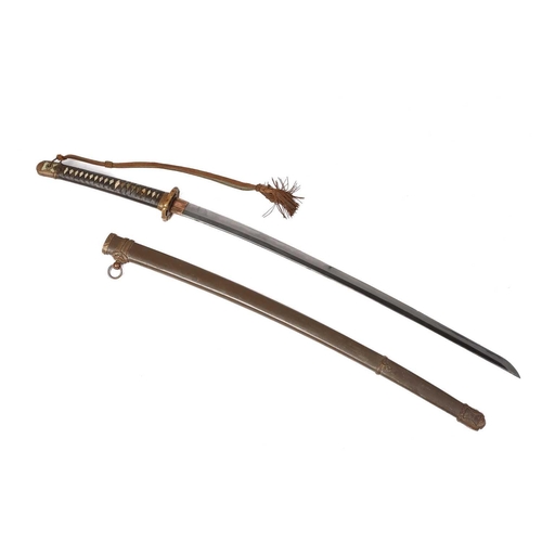 460 - A Japanese World War II, Shin Gunto officers sword, with ray skin and cord-bound tsuka, gilt bronze ... 