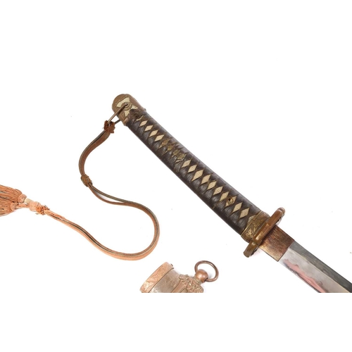 460 - A Japanese World War II, Shin Gunto officers sword, with ray skin and cord-bound tsuka, gilt bronze ... 