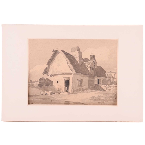 5 - After John Sell Cotman (1782 - 1842), 'An Old Cottage by a Pond', monochrome wash, numbered 655 bott... 