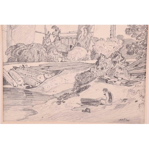 5 - After John Sell Cotman (1782 - 1842), 'An Old Cottage by a Pond', monochrome wash, numbered 655 bott... 