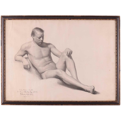 68 - Frederick George Cotman RI. ROI. (British, 1850-1920), 'Study of a Recumbent Male Nude', inscribed i... 