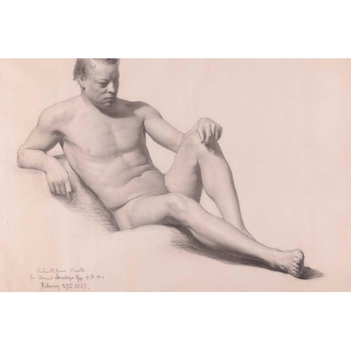 68 - Frederick George Cotman RI. ROI. (British, 1850-1920), 'Study of a Recumbent Male Nude', inscribed i... 