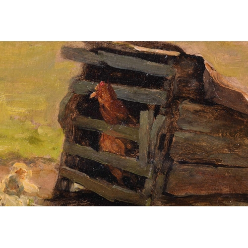 73 - Frederick George Cotman RI. ROI. (British, 1850-1920), 'Chicken Coup and Chicks on the Upton Marshes... 