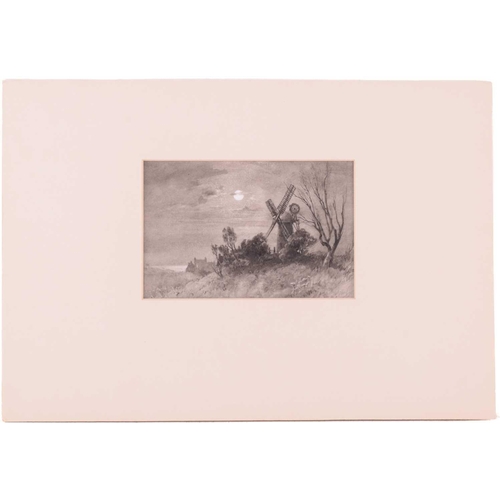 79 - Frederick George Cotman (1850 - 1920), 'Mill Moonlight' monochrome, 11.7cm x 18cm, 'A Feeding Trough... 