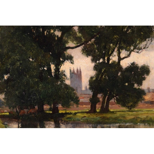 87 - Frederick George Cotman RI. ROI. (British, 1850-1920), 'Canterbury from the Meadows', signed and dat... 