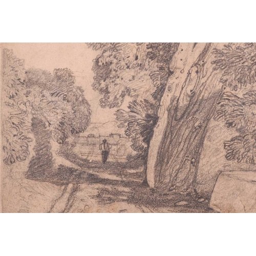 9 - John Sell Cotman (1782 - 1842), 'Rural Lane with Figure and Water Trough', signed, pencil sketch, No... 