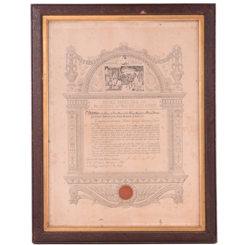 90 - A framed certificate from the Royal Institute of Painters in Watercolour awarded to Frederick George... 