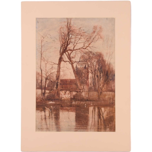 92 - Frederick George Cotman (1850 - 1920), 'Lincoln Cathedral (from the river)', signed, monochrome, ove... 