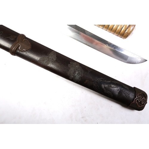 460A - A Japanese wakizashi, probably Meiji 19th/20th century with copper annulated tsuka and saya with a s... 